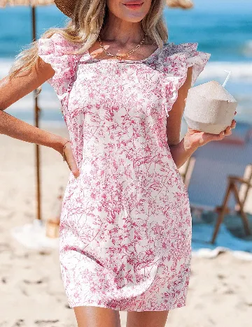 Rochie scurta Emery Rose, alb/roz