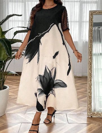 Rochie lunga SHEIN CURVE, crem/negru
