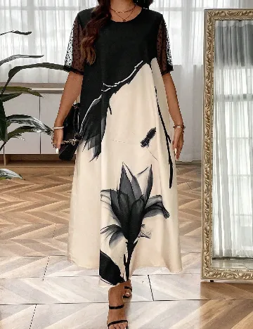 Rochie lunga SHEIN CURVE, crem/negru