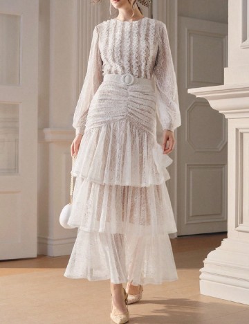Rochie medie Anewsta, alb