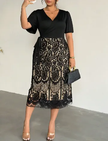 Rochie medie SHEIN CURVE, negru/crem