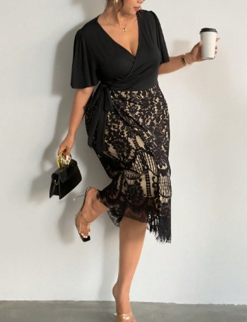 Rochie medie SHEIN CURVE, negru/crem