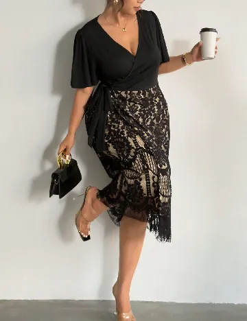 Rochie medie SHEIN CURVE, negru/crem