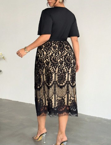 Rochie medie SHEIN CURVE, negru/crem