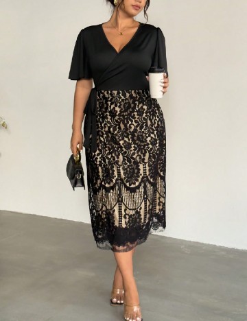 Rochie medie SHEIN CURVE, negru/crem