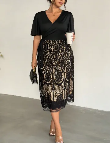 Rochie medie SHEIN CURVE, negru/crem