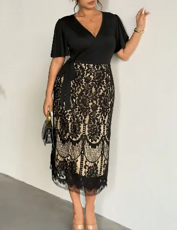 Rochie medie SHEIN CURVE, negru/crem