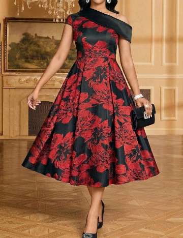 Rochie medie SHEIN, rosu/negru