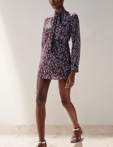 Rochie scurta Aveloria, maro/albastru