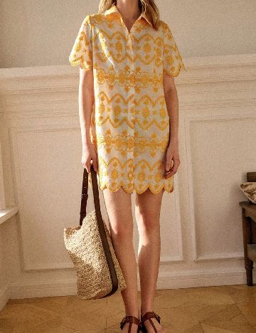 Rochie scurta SHEIN, galben/alb