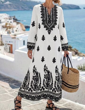 Rochie lunga SHEIN, alb/negru