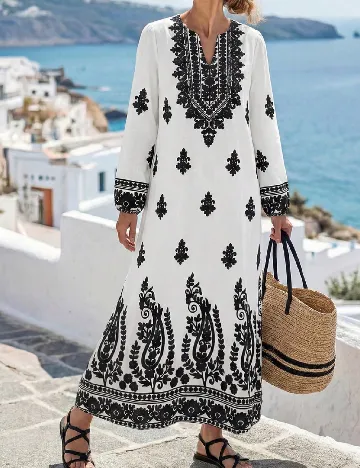 Rochie lunga SHEIN, alb/negru
