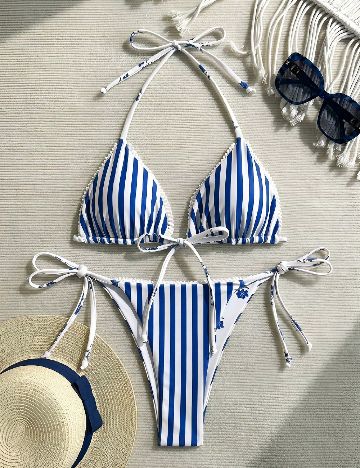 Costum de baie SHEIN CURVE, alb/albastru
