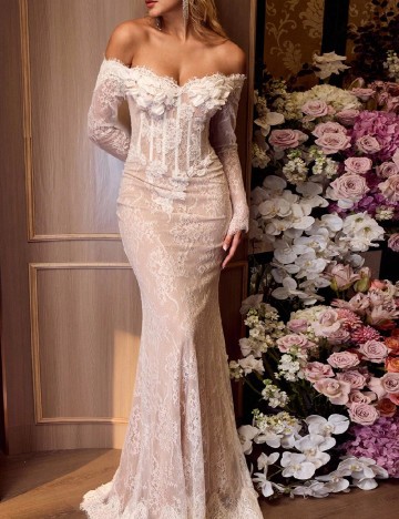 Rochie lunga MOTF, alb/crem
