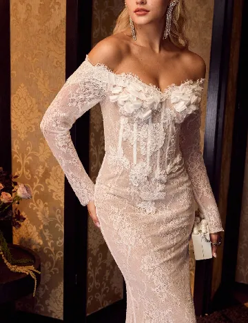 Rochie lunga MOTF, alb/crem