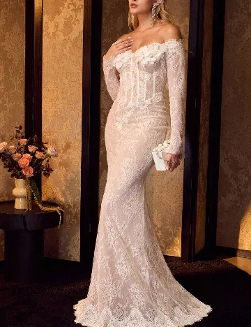 Rochie lunga MOTF, alb/crem