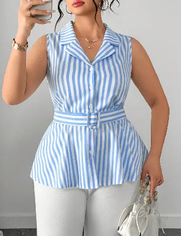 Bluza SHEIN CURVE, albastru/alb