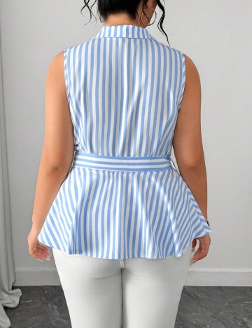 Bluza SHEIN CURVE, albastru/alb