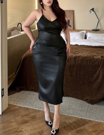 Rochie medie Dazy Plus Size, negru