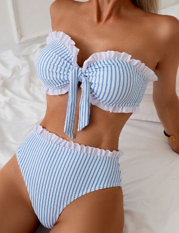 Costum de baie SHEIN, albastru/alb