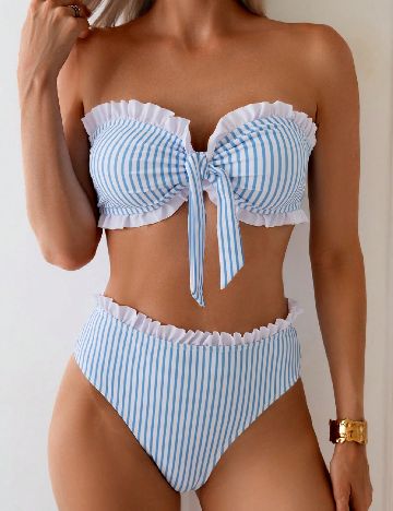 Costum de baie SHEIN, albastru/alb