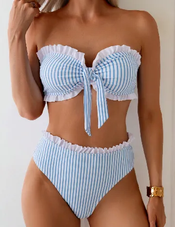 Costum de baie SHEIN, albastru/alb