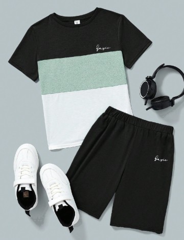 Compleu Shein Kids, negru/verde
