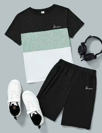 Compleu Shein Kids, negru/verde