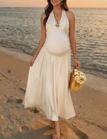 Rochie lunga SHEIN Maternity, crem