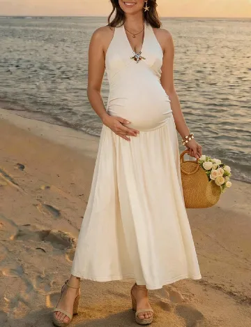 Rochie lunga SHEIN Maternity, crem