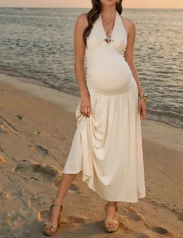 Rochie lunga SHEIN Maternity, crem