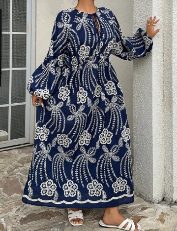 Rochie lunga Dazy Plus Size, bleumarin/alb