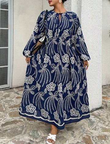 Rochie lunga Dazy Plus Size, bleumarin/alb