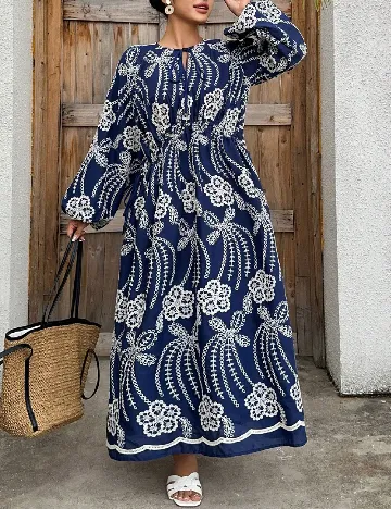 Rochie lunga Dazy Plus Size, bleumarin/alb