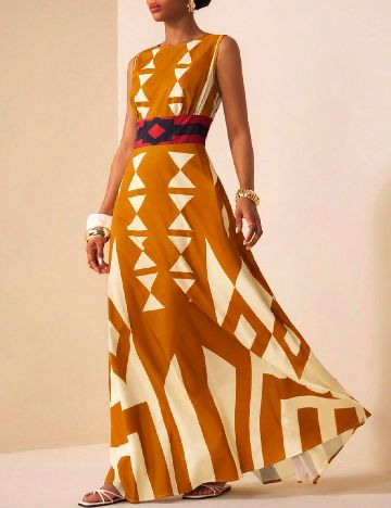 Rochie lunga SHEIN, portocaliu/crem