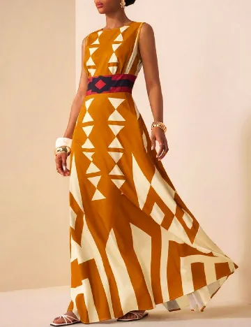 Rochie lunga SHEIN, portocaliu/crem