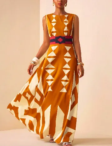 Rochie lunga SHEIN, portocaliu/crem