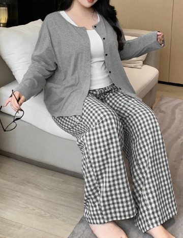 Pijama Dazy Plus Size, gri/alb