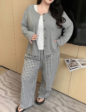 Pijama Dazy Plus Size, gri/alb