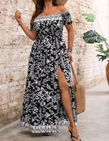 Rochie lunga SHEIN CURVE, alb/negru