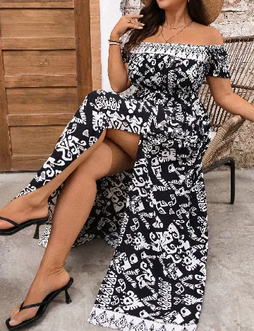 Rochie lunga SHEIN CURVE, alb/negru