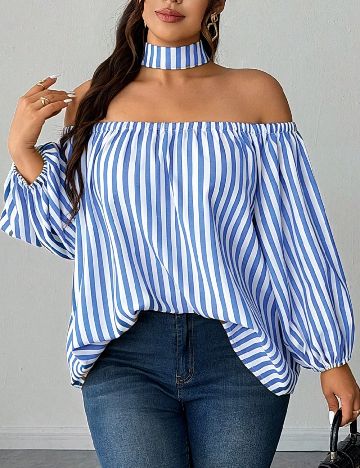 Bluza SHEIN CURVE, alb/albastru