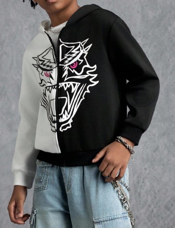 Hanorac Shein Kids, alb/negru