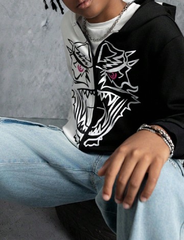 Hanorac Shein Kids, alb/negru