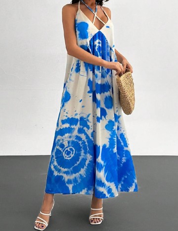 Rochie lunga SHEIN, albastru/alb