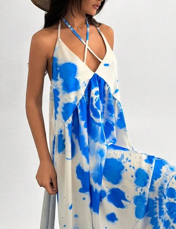 Rochie lunga SHEIN, albastru/alb
