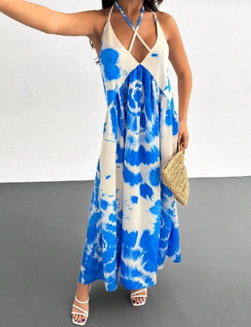 Rochie lunga SHEIN, albastru/alb