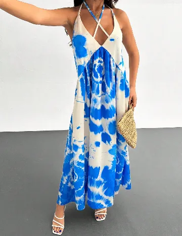 Rochie lunga SHEIN, albastru/alb