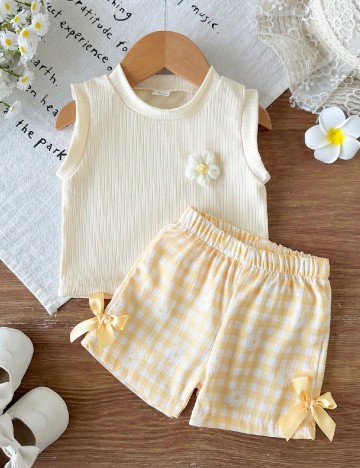 Compleu Shein Kids, galben/alb