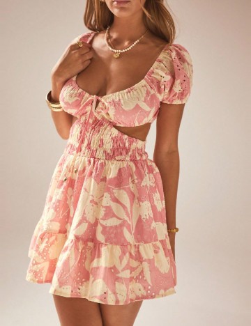 Rochie scurta Aralina, crem/roz